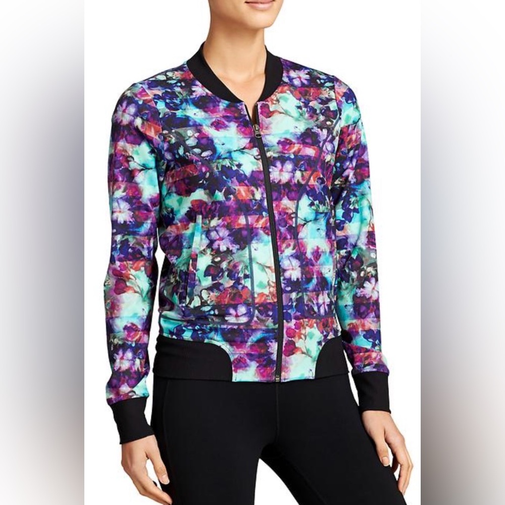 Athleta Vibrant Floral Bomber Jacket M size